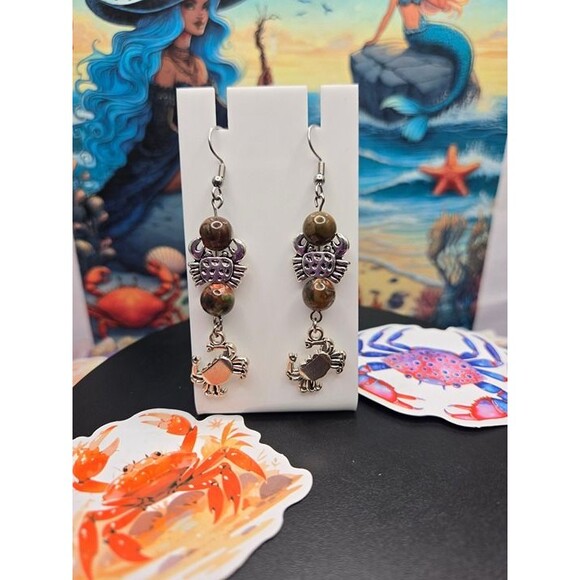 Crusty Crab Ocean Jasper Gemstone Earrings - Picture 3 of 6